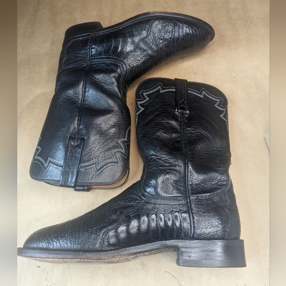 Lucchese Boots men's size 8D Exotic Genuine Black Ostrich Leg classic Western co - Picture 8 of 15